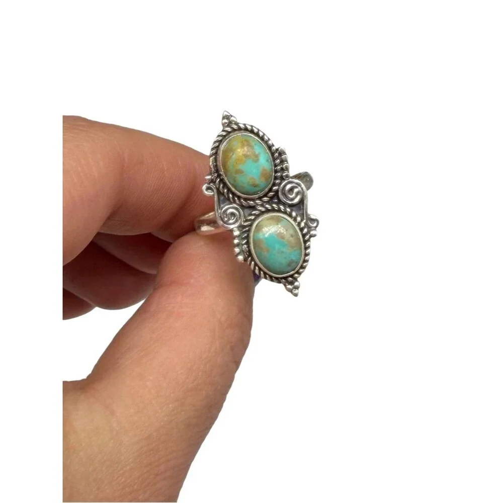 Arizona Mohave Turquoise Ring Adjustable Size 8.5 9 9.5 925 Sterling Silver